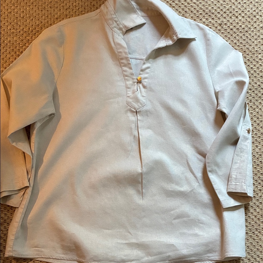 Anne Klein Beige Women's Popover Blouse. Linen Blend